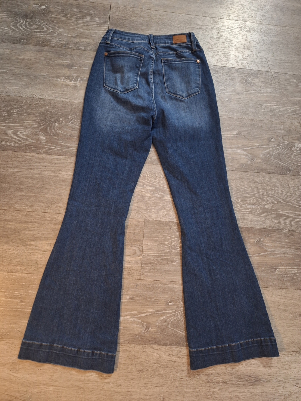 Judy Blue Dark Blue High-Rise Button-Fly Trouser Flare Jeans, Size 26 - Picture 8 of 11